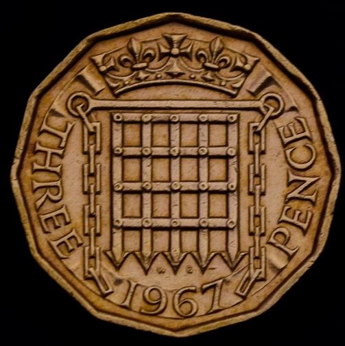 Moeda Three Pence de 1967